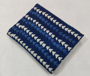 Indigo and White Dabu Indigo Hand Block Printed Pure Cotton Fabric with triangle design