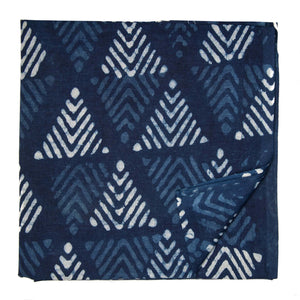 Blue and White Dabu Indigo Hand Block Printed Pure Cotton Fabric with triangle print