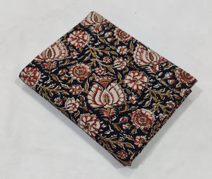 Black and Red Sanganeri Handblock Pure Cotton Fabric with Floral print