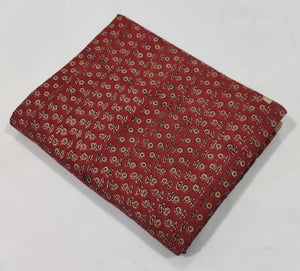 Red and Off white Sanganeri Handblock Pure Cotton Fabric with Floral print