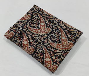 Black and Maroon Bagru Hand Block Printed Cotton Fabric with paisley Print