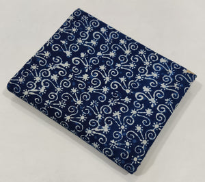 Blue and White Dabu Indigo Hand Block Printed Cotton Fabric with abstract print