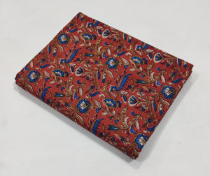 Red and Blue Bagru Hand Block Printed Cotton Fabric with floral print