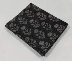 Black and Grey Bagru Hand Block Printed Cotton Fabric with floral print