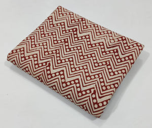 Maroon and Off White Bagru Hand Block Printed Cotton Fabric with zigzag lines