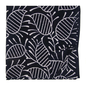 Black and White Dabu Hand Block Printed Pure Cotton Fabric with leaf print