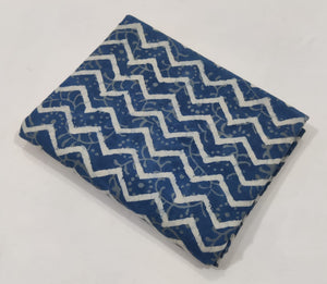 Blue and  White Dabu Hand Block Printed Cotton Fabric with zig zag design