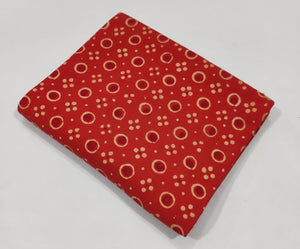 Red and Off White Dabu Hand Block Printed Cotton Fabric with circle design