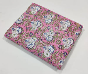 Pink and White Sanganeri Hand Block Printed Pure Cotton Fabric with floral print