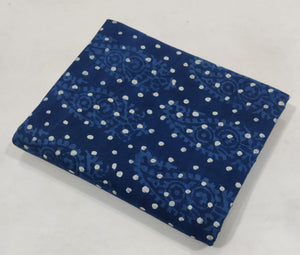 Blue and White Dabu Indigo Hand Block Printed Cotton Fabric with paisley and dots design