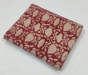 Red and Off white Bagru Hand Block Printed Cotton Fabric with floral print