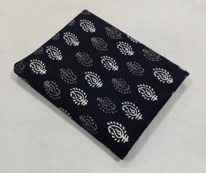 Black and White Dabu Hand Block Printed Cotton Fabric with paisley print