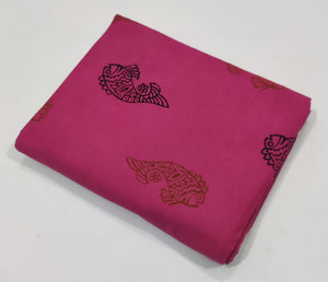 Pink Sanganeri Hand Block Printed Pure Cotton Fabric 60 x 60 thread count with fish print