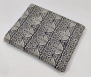 Black and Off White Bagru Hand Block Printed Pure Cotton Fabric with floral print