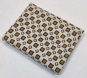 Yellow and Off White Bagru Hand Block Printed Pure Cotton Fabric with abstract square print