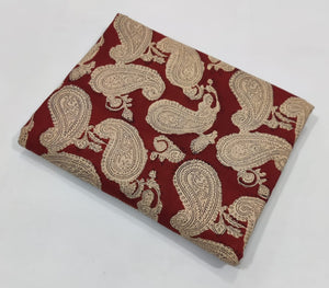 Maroon and Off White Bagru Hand Block Printed Pure Cotton Fabric with paisley print