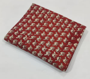 Red and Off White Bagru Hand Block Printed Pure Cotton Fabric with camel print