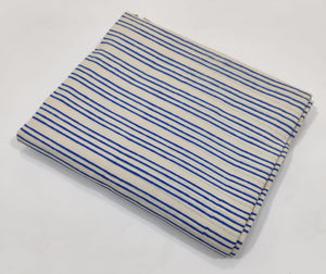 Off White and Blue Bagru Hand Block Printed Pure Cotton Fabric with lines design