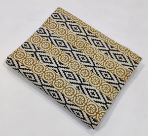 Yellow and Black Bagru Hand Block Printed Pure Cotton Fabric with abstract design