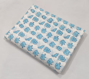 White and Blue Sanganeri Hand Block Printed Pure Cotton Fabric with elephant design