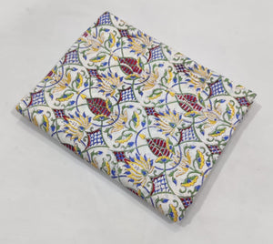 Multicolour Sanganeri Hand Block Printed Pure Cotton Fabric with floral design