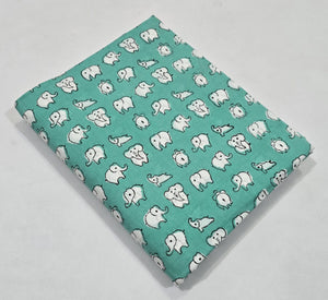 Green and White Sanganeri Hand Block Printed Pure Cotton Fabric with Elephant design