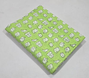 Green and White Sanganeri Hand Block Printed Pure Cotton Fabric with Elephant design