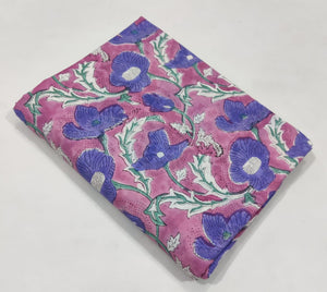 Purple and Pink Sanganeri Hand Block Printed Pure Cotton Fabric with Floral design