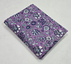 Purple and White Sanganeri Hand Block Printed Pure Cotton Fabric with Floral design