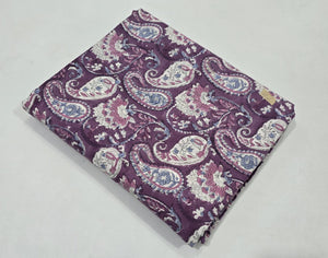 Purple and Pink Sanganeri Hand Block Printed Pure Cotton Fabric with Paisley design