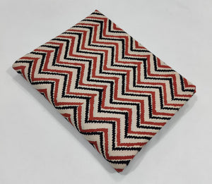 Red and Off White Bagru Hand Block Printed Cotton Fabric with zigzag lines print