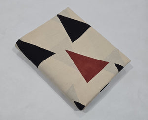 Black and Off white Bagru Hand Block Printed Pure Cotton Fabric with triangle print
