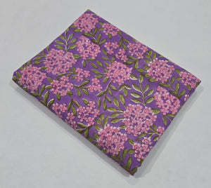 Purple and Pink Sanganeri Hand Block Printed Pure Cotton Fabric with floral print