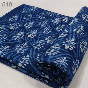 Blue and White Dabu Indigo Hand Block Printed Pure Cotton Fabric with motif print