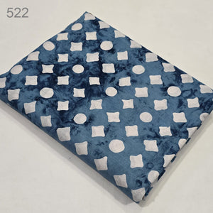 Blue and White Batik Hand Block Printed Pure Cotton Fabric with dots print