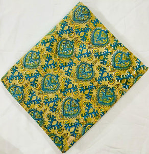 Yellow and Blue Hand Block Printed Pure Cotton Fabric with floral print