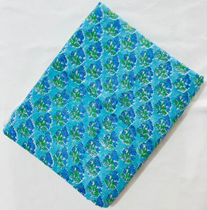 Blue and Green Hand Block Printed Pure Cotton Fabric with floral print