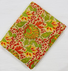Green and Red Sanganeri Hand Block Printed Pure Cotton Fabric with floral print
