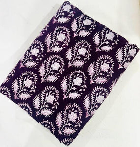 Black and White Sanganeri Hand Block Printed Pure Cotton Fabric with floral print