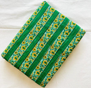 Green and Yellow Sanganeri Hand Block Printed Cotton Fabric with floral design