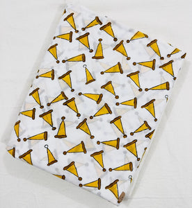 Yellow and White Sanganeri Hand Block Printed Cotton Fabric with cap design