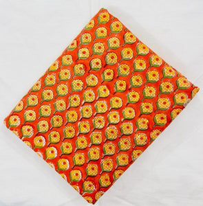 Orange and Yellow Sanganeri Hand Block Printed Cotton Fabric with floral design