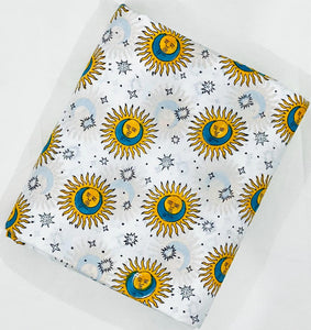 Yellow and Blue Sanganeri Hand Block Printed Cotton Fabric with sun design