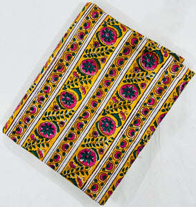 Yellow and Pink Sanganeri Hand Block Printed Cotton Fabric with floral design