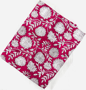 Red and White Sanganeri Hand Block Printed Cotton Fabric with floral design