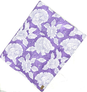 Purple and White Sanganeri Hand Block Printed Cotton Fabric with floral design