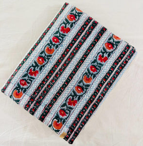 Red and Blue Sanganeri Hand Block Printed Pure Cotton Fabric with floral print