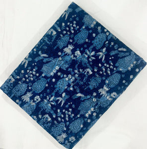 Blue and White Sanganeri Hand Block Printed Pure Cotton Fabric with floral print