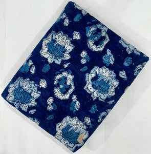 
Blue and White Sanganeri Hand Block Printed Pure Cotton Fabric with floral print