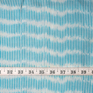 Precut 0.75 meters -Aqua Blue Ikat Pochampally Woven Cotton Fabric Stripes